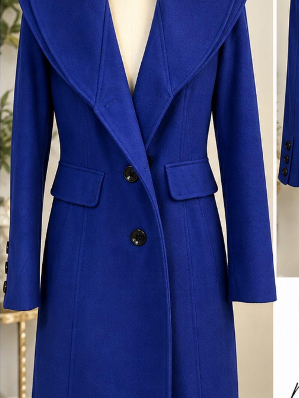 GUESS Royal Blue Double-Breasted Long Trench Coat